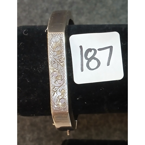 STERLING SILVER BANGLE W/ SAFETY CHAIN