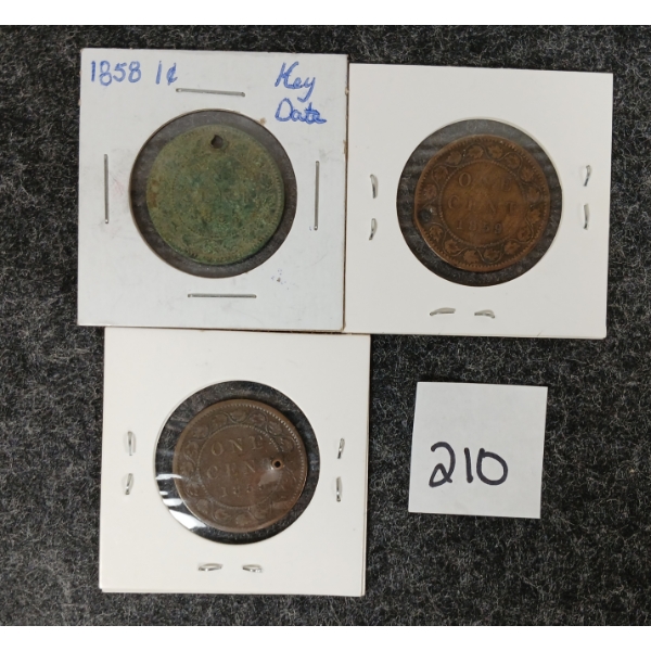 LOT OF 3 - 1858 & 1859 CDN LARGE CENTS