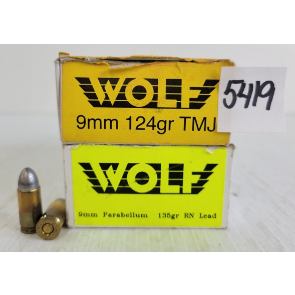 AMMO: 100X WOLF 9MM - 124 & 135GR - TMJ & RN