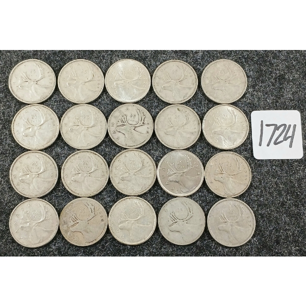 LOT OF 20 - 1939-1966 CDN 25 CENT COINS