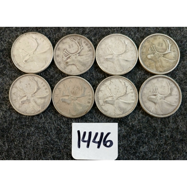 LOT OF 8 - 1943-1966 CDN 25 CENT COINS 
