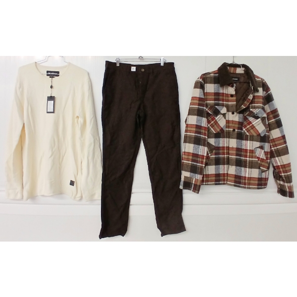 LOT OF 3 - BRIXTON MEN'S MEDIUM EWAN JACKET, LIFETIME PANTS & MINIMUM SHIRT