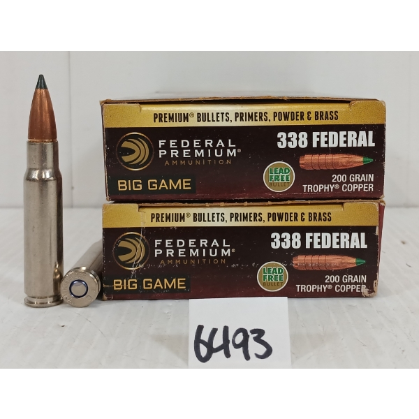 AMMO: 40X FEDERAL BIG GAME .338 FEDERAL - 200GR - TROPHY COPPER