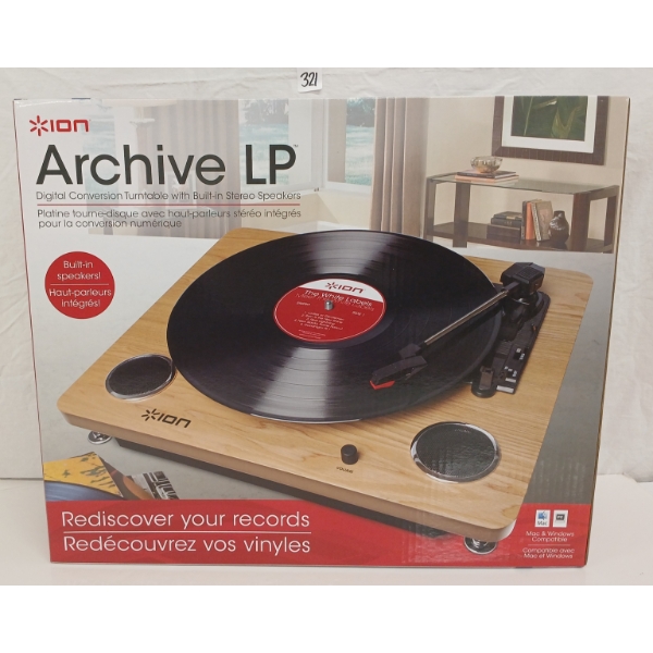 ION ARCHIVE LP DIGITAL CONVERSION TURNTABLE W/ BUILT-IN STEREO SPEAKERS