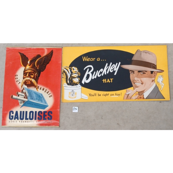 LOT OF 2 - GAULOISES CIGARETTES & BUCKLEY HATS ADVERTISEMENTS