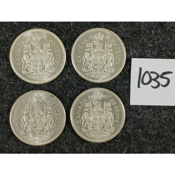 LOT OF 4 - 1962 CDN 50 CENT SILVER COINS