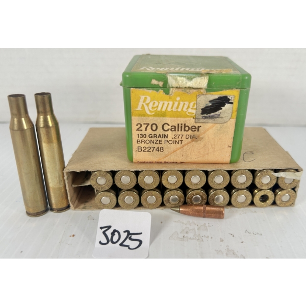 BRASS / BULLETS: 20X BRASS .270 WIN & APPROX 60X .270 CAL 130GR. 