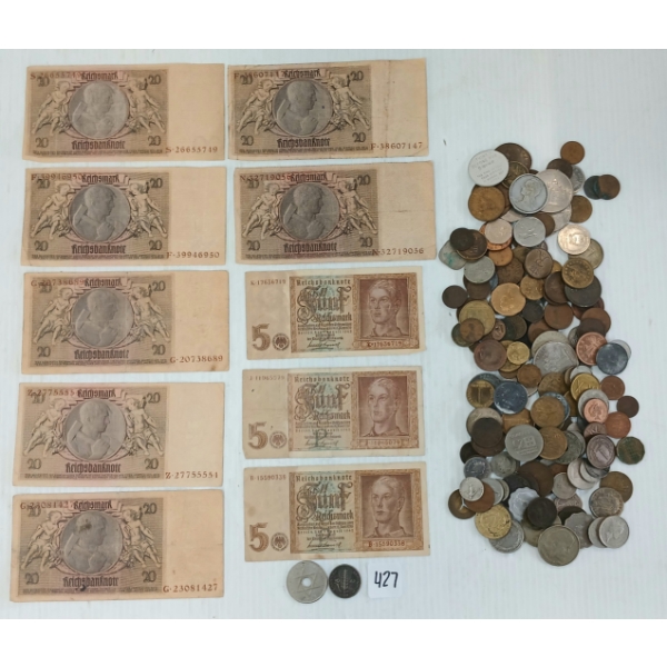 JOB LOT - WORLD COINS & BANKNOTES - BRITISH WEST AFRICA, GREECE, GERMANY, REPUBLIC OF LIBERIA, ETC