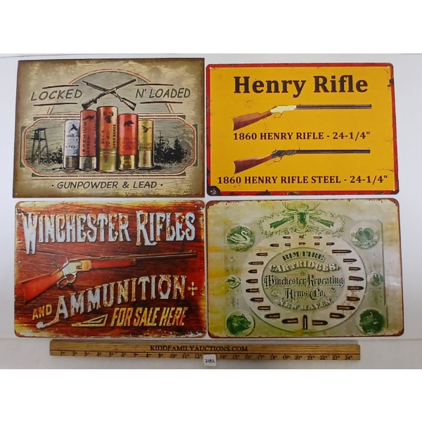 LOT OF 4 - FIREARM SST SIGNS - "HENRY RIFLE," "WINCHESTER RIFLES," ETC