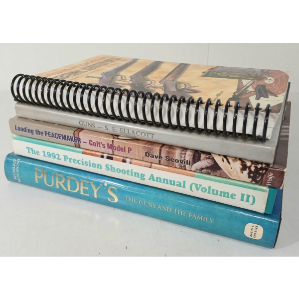 LOT OF 5 - "PURDEY'S: THE GUN & THE FAMILY", "LOADING THE PEACEMAKER", "GUNS", ETC
