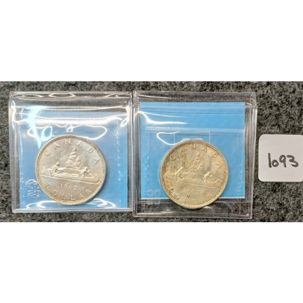 LOT OF 2 - 1962 CDN SILVER DOLLARS - VOYAGEUR - CCCS GRADED