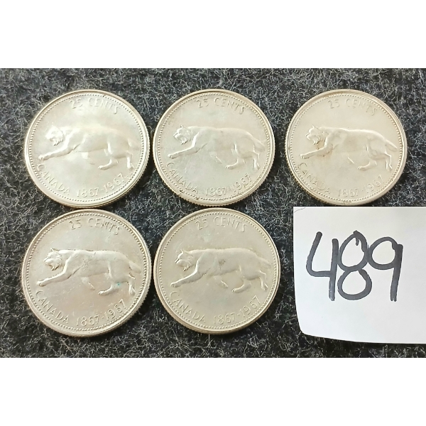 LOT OF 5 - 1967 CDN 25 CENT SILVER COINS