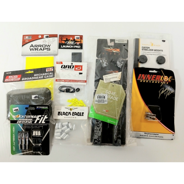 LOT OF 10 - ARCHERY - SITKA BINO HARNESS, STABILIZER WEIGHTS, LIGHTED NOCKS, ETC