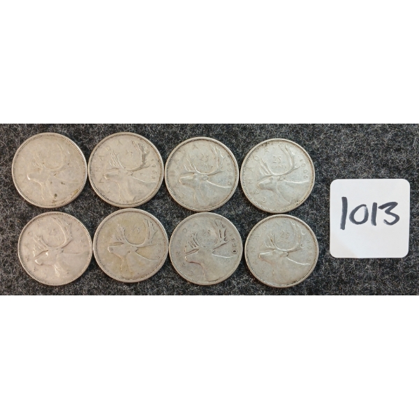 LOT OF 8 - 1940-1966 CDN 25 CENT COINS