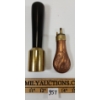 LOT OF 2 - BRASS POWDER FLASK & TOOL