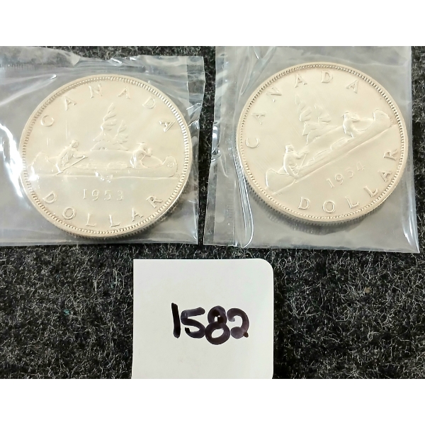 LOT OF 2 - 1953 & 1954 CDN SILVER DOLLARS - VOYAGEUR
