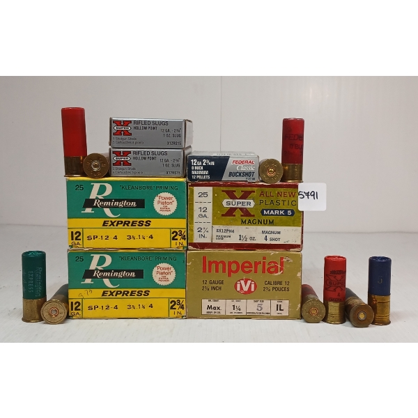 AMMO: 115X MIXED 12GA - 2 3/4IN - #4, 5 & BUCK SHOT - INCL PAPER LABELS