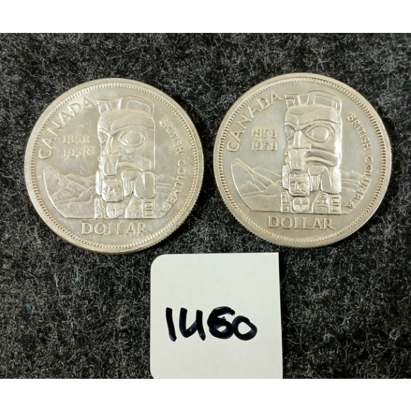 LOT OF 2 - 1958 CDN SILVER DOLLARS - BRITISH COLUMBIA