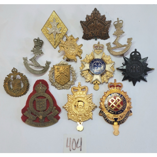 LOT OF 12 - MISC CDN CAP BADGES