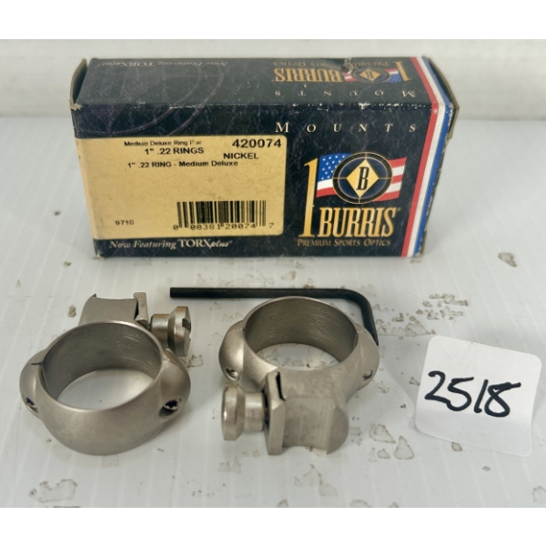 BURRIS 1 IN MED NICKEL SCOPE RINGS - .22 CAL RIFLE CLAMP ON MOUNT