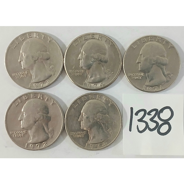 LOT OF 5 - U.S. 25 CENT COINS - 11971 TO 1974