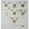 Image 1 : LOT OF 7 - 1896-1955 US SILVER 10 CENT COINS