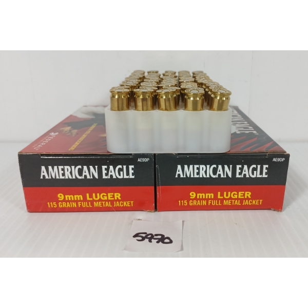 AMMO: 100X FEDERAL AMERICAN EAGLE 9MM LUGER - 115GR - FMJ