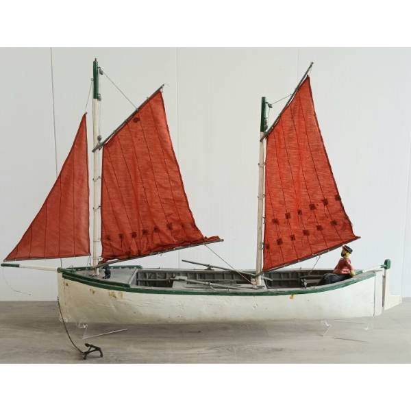 FOLK ART SAILBOAT BY UNKNOWN ARTIST - CLOTH & WOOD