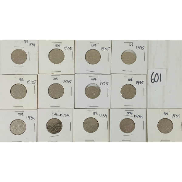 LOT OF 13 - 1934 & 1935 CDN 5 CENT COINS