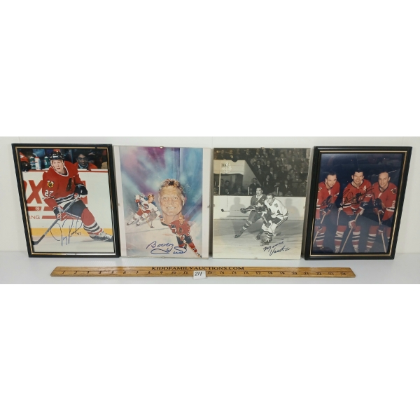 LOT OF 4 - AUTOGRAPHED CHICAGO BLACK HAWKS PHOTOS - BOBBY HULL, STAN MIKITA, JEREMY ROENICK ETC