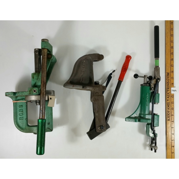 LOT OF 3 - RCBS LUBE-A-MATIC BULLET SIZER, RCBS & LYMAN RELOADING PRESSES