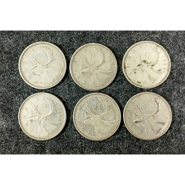 LOT OF 6 - 1956-1966 CDN 25 CENT COINS