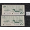Image 2 : LOT OF 2 - 1991 CDN $20 BANKNOTES - SEQUENTIAL