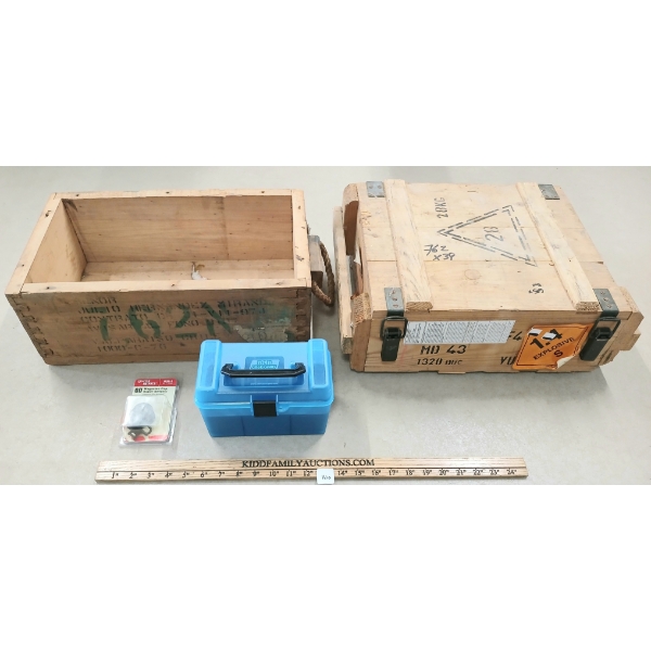 LOT OF 4 - AMMO CRATES, BOX & UNCLE MIKE'S QD MAGAZINE CAP SUPER SWIVELS