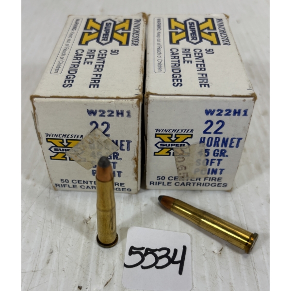 AMMO: 100 X WINCHESTER .22 HORNET - 45 GR - SP