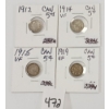 Image 1 : LOT OF 4 - 1912, 1914, 1915 & 1919 CDN 5 CENT SILVER COINS
