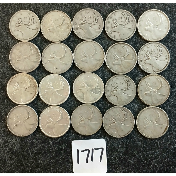 LOT OF 20 - 1939-1968 CDN 25 CENT COINS