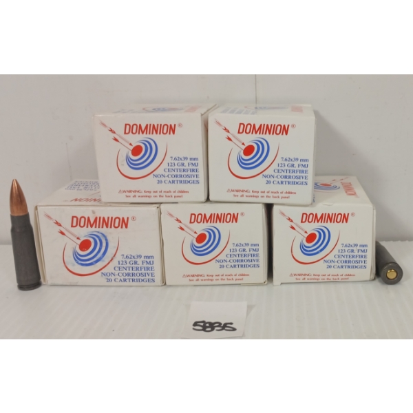 AMMO: 100X DOMINION 7.62X39MM - 123GR - FMJ 