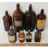 Image 1 : LOT OF 8 - AMBER GLASS APOTHECARY & MISC PRODUCT BOTTLES
