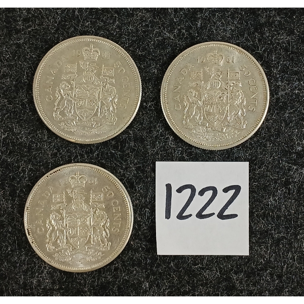 LOT OF 3 - 1962 CDN 50 CENT SILVER COINS