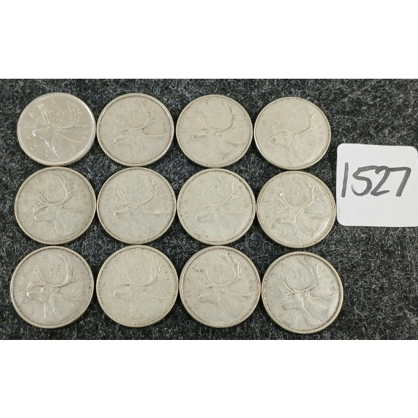 LOT OF 12 - 1957-1966 CDN 25 CENT COINS