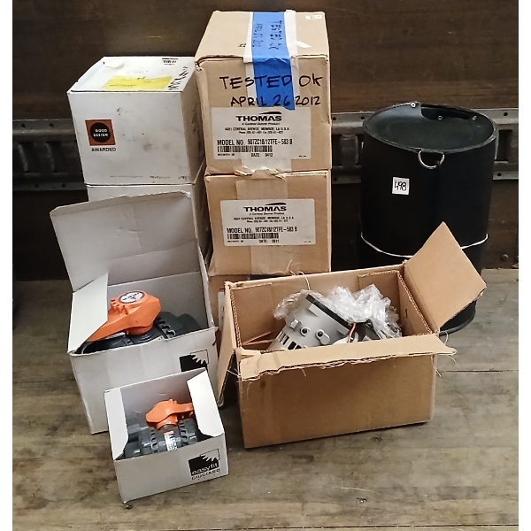 JOB LOT - THOMAS COMPRESSOR MOTORS, IPEX PVC VALVES & LEATHER CARRIER BAGS