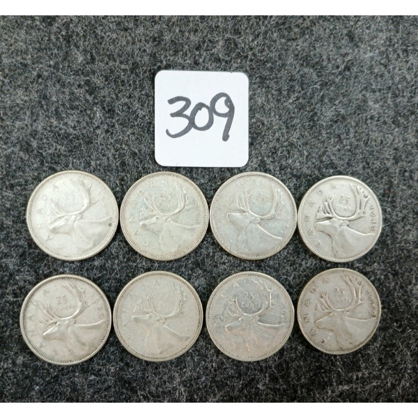 LOT OF 8 - 1943-1965 CDN 25 CENT COINS