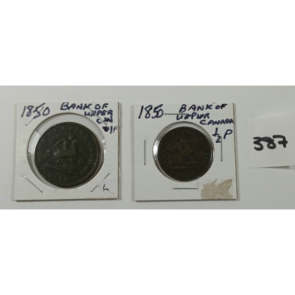 LOT OF 2 - 1850 BANK OF UPPER CANADA PENNY & HALF PENNY