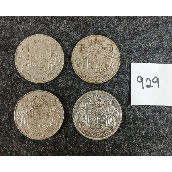 LOT OF 4 - 1951 CDN 50 CENT SILVER COINS