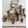 Image 1 : LOT OF 3 - ANTIQUE TOY STROLLER, APPLE-HEAD DOLL & PULL-ALONG HORSE