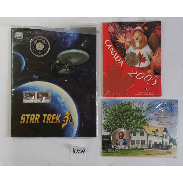 LOT OF 3 - 2005, 2008 & 2018 RCM 25 CENT COINS - INCL STAR TREK & ANNE OF GREEN GABLES