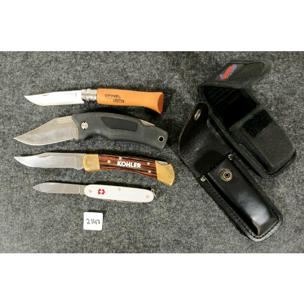 LOT OF 4 - FOLDING KNIVES - KOHLER, SCHRADE, VICTORINOX, ETC