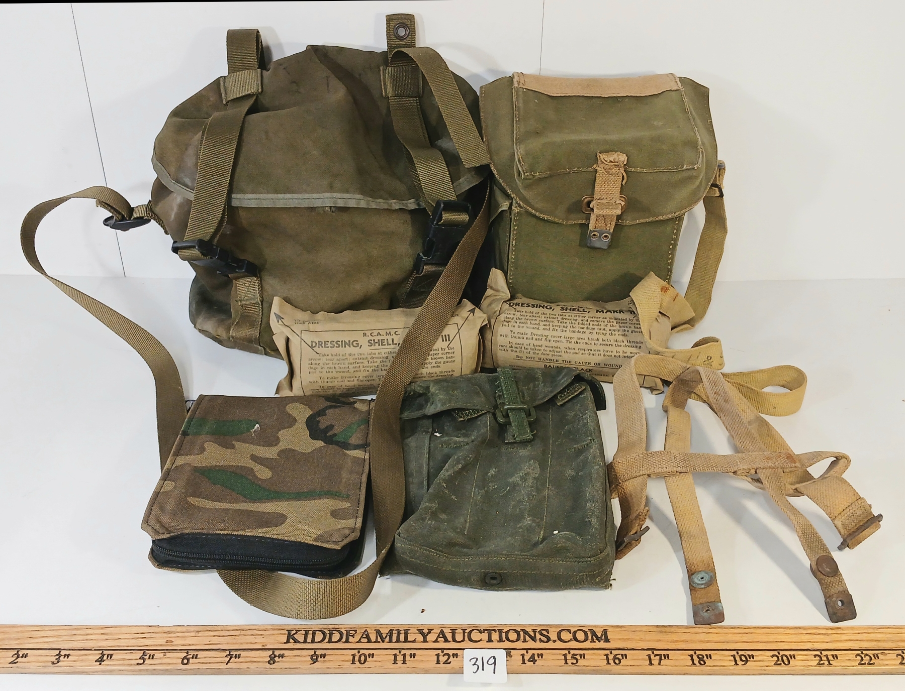 JOB LOT - FIELD GEAR, DRESSINGS, POUCHES, NOTEBOOK COVER, ETC