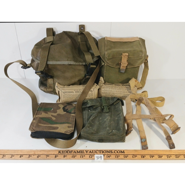 JOB LOT - FIELD GEAR, DRESSINGS, POUCHES, NOTEBOOK COVER, ETC